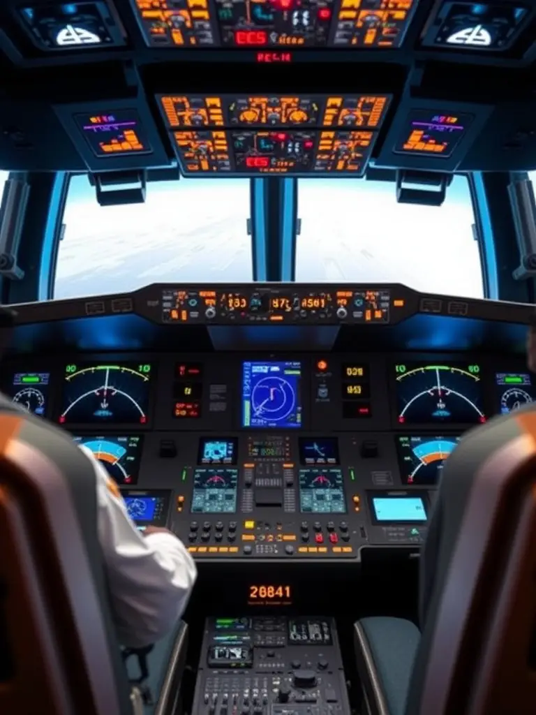 Modern aerospace control system interface with digital displays.