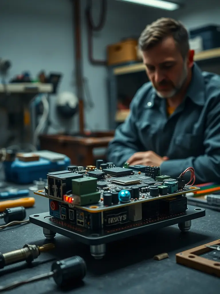 A prototype of an embedded electronics device in a lab setting.