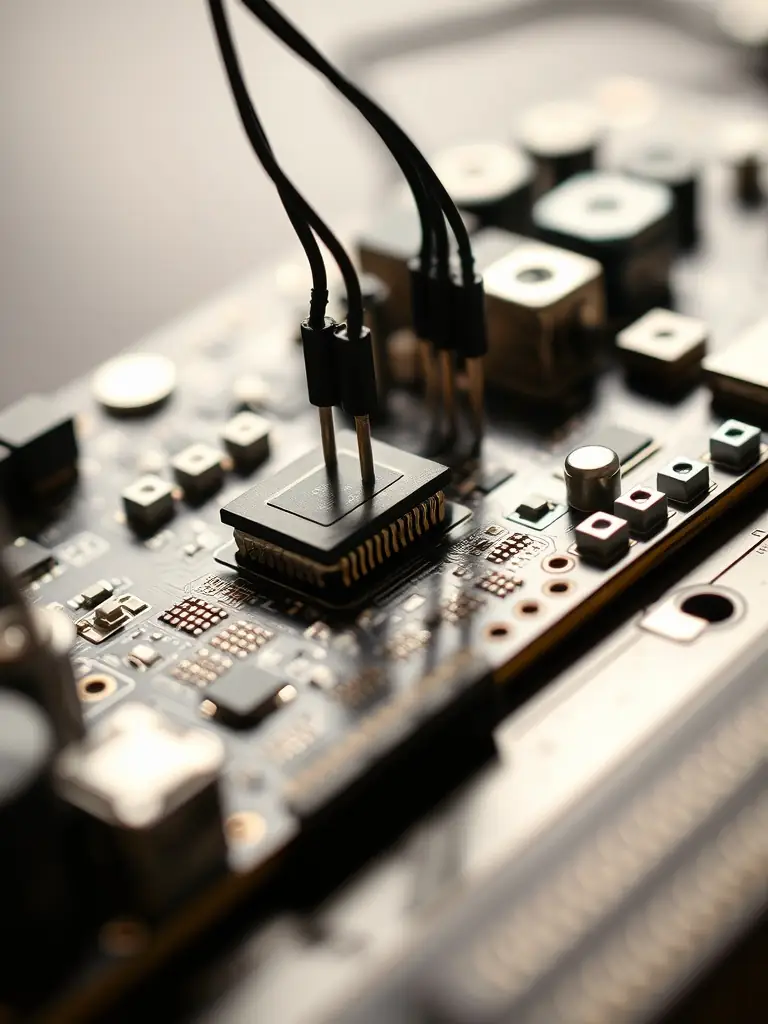 Close-up of a microcontroller being integrated into a circuit board.